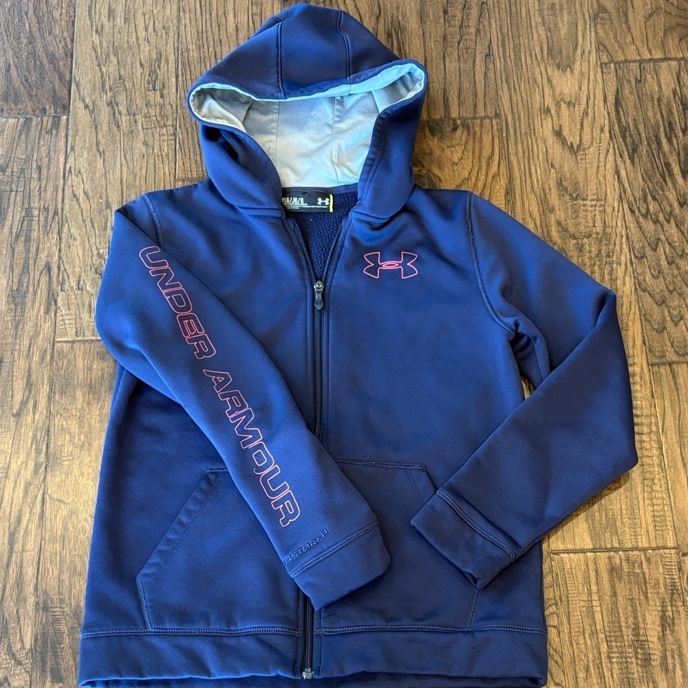 Under Armour Kids Navy and Orange Zip-up fleece lined Hoodie
